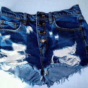 Ripped Button Up High Wasited Denim Vintage Shorts